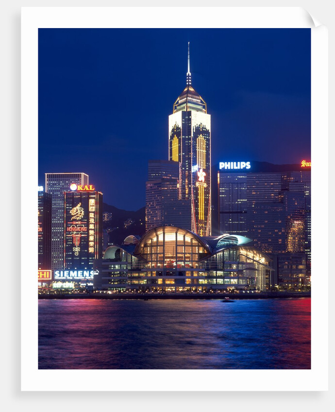 Convention Centre at night, Victoria Harbor, Wanchai, Hong Kong, China by Anonymous