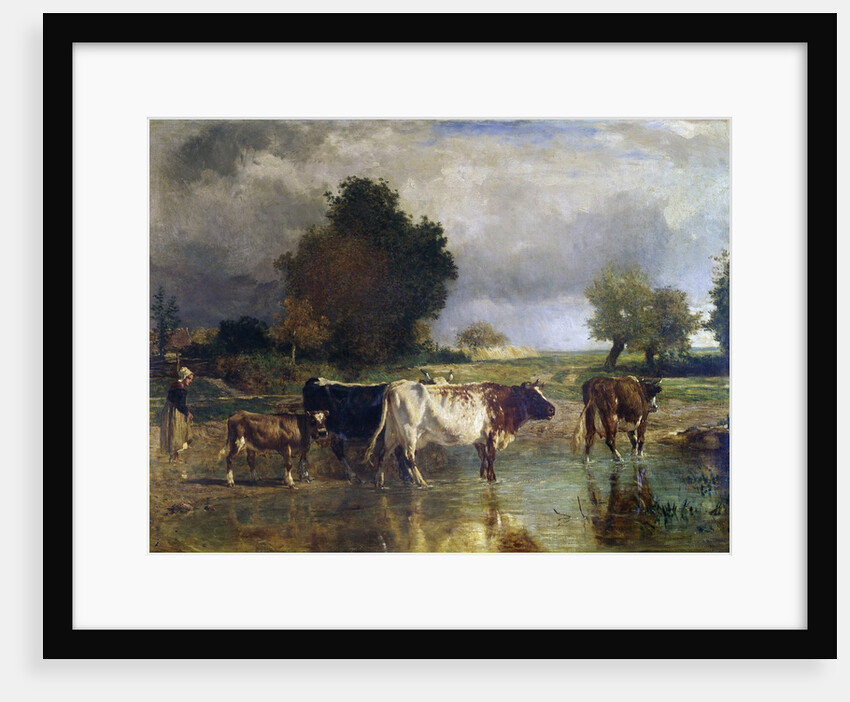 Calf and cows at the marl or The watering by Constant Troyon