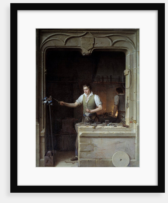 A locksmith seeking to make a jay bite his metal file by Jean Antoine Laurent