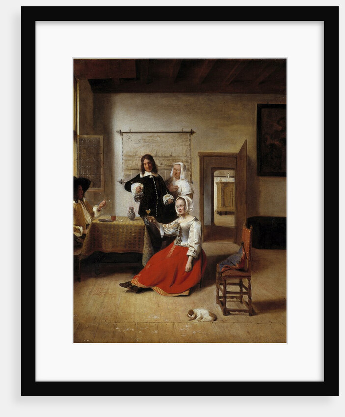 Woman drinking with soldiers by Pieter de Hooch