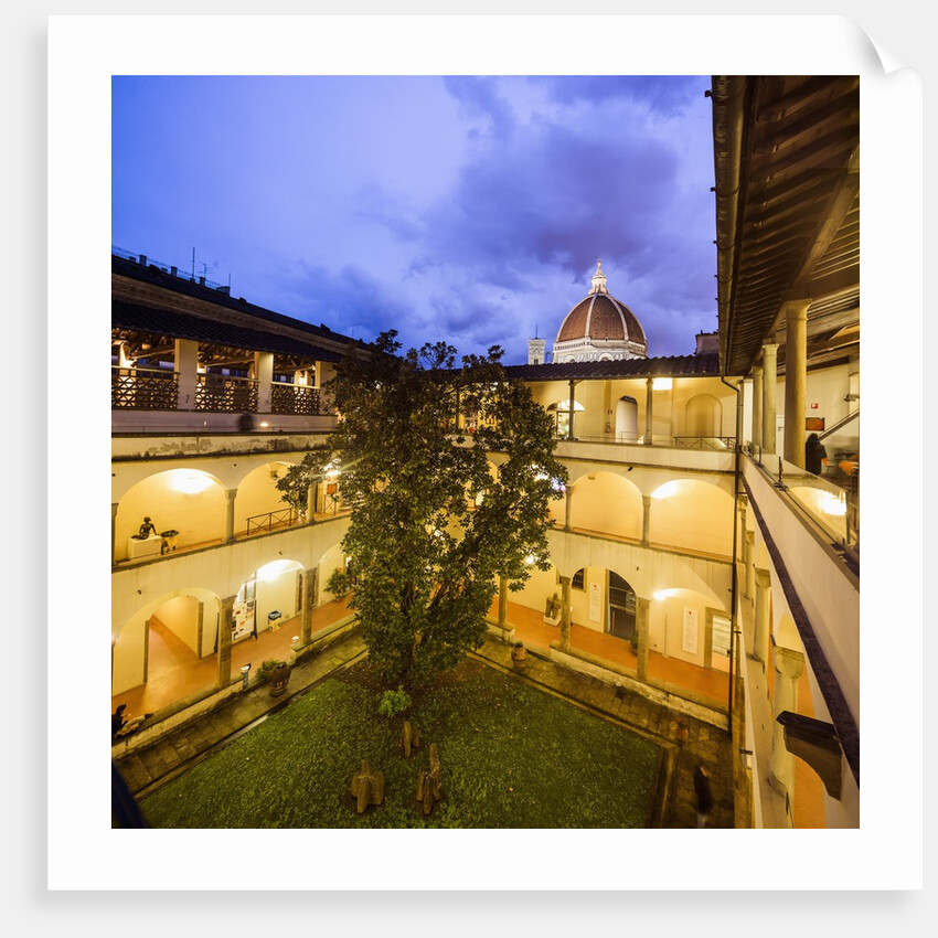 Biblioteca (Library) delle Oblate, the cloister and, on the background, the dome of the Cattedrale (Cathedral, Duomo) di Santa Maria del Fiore by Anonymous