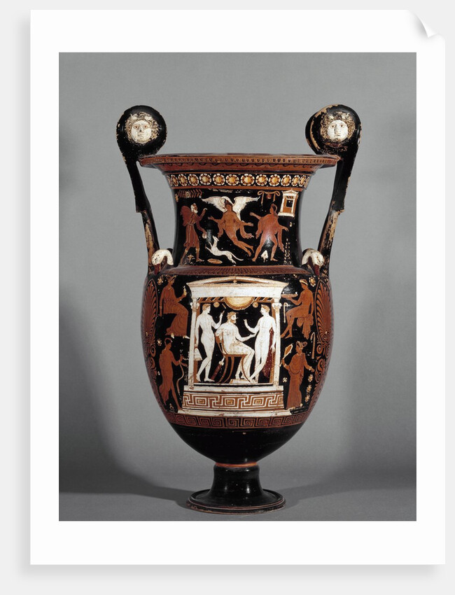 Krater decorated with a bearded man sitting among two standing y by Anonymous
