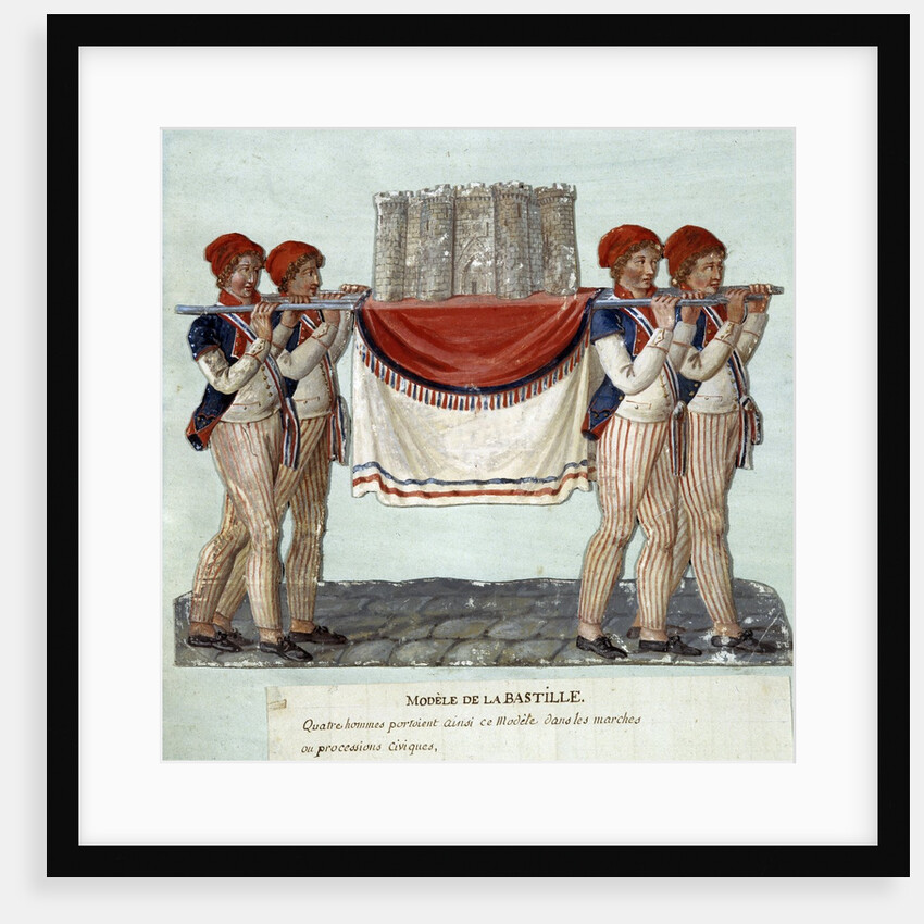 Four men carrying the miniature model of the Bastille prison in civic processions by Anonymous