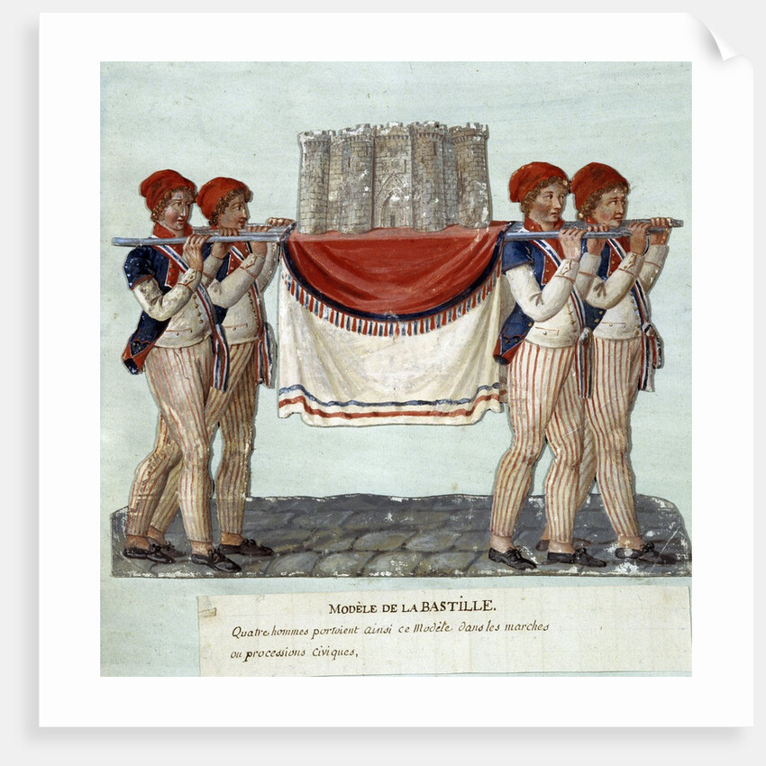 Four men carrying the miniature model of the Bastille prison in civic processions by Anonymous