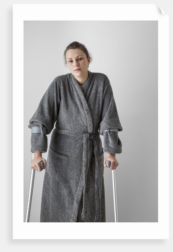 Woman on crutches by Anonymous