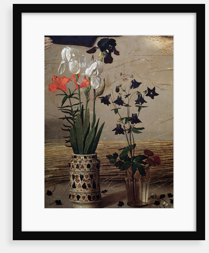 Detail of vases of flowers from the Portinari altarpiece by Hugo van der Goes
