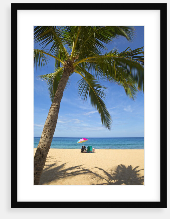 Vacationing couple's beach chair and umbrella on Hulupo'e Beach; Manele Bay; Lanai; Hawaii by Anonymous