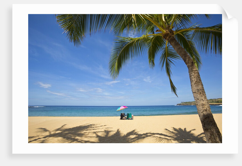 Vacationing couple's beach chair and umbrella on Hulupo'e Beach; Manele Bay; Lanai; Hawaii by Anonymous