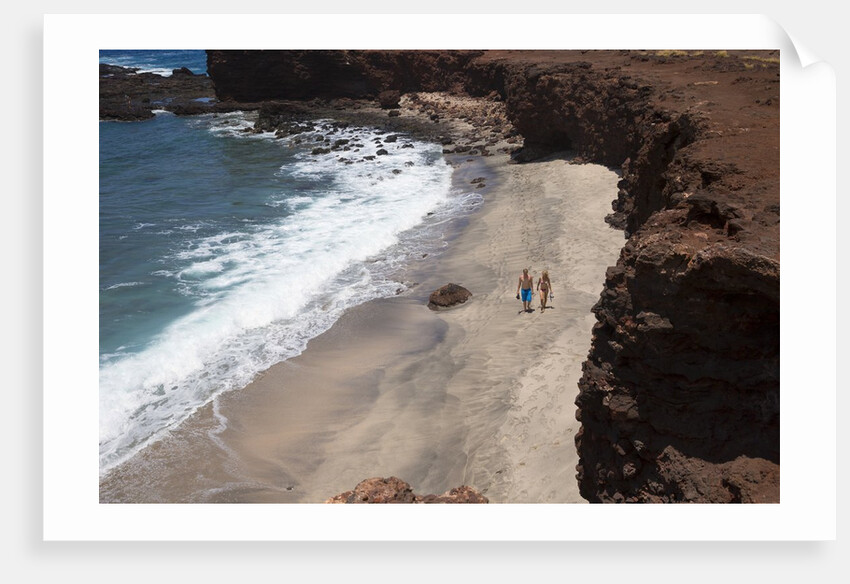 Couple walking on secluded beach at Shark's cove, Lanai, Hawaii MR by Anonymous