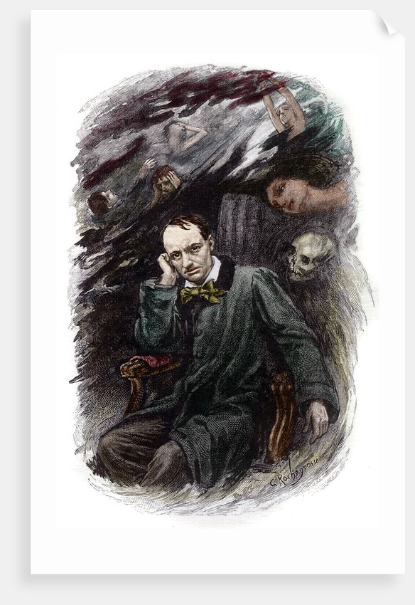 Portrait of french poet Charles Baudelaire surrounded by ghosts by Anonymous