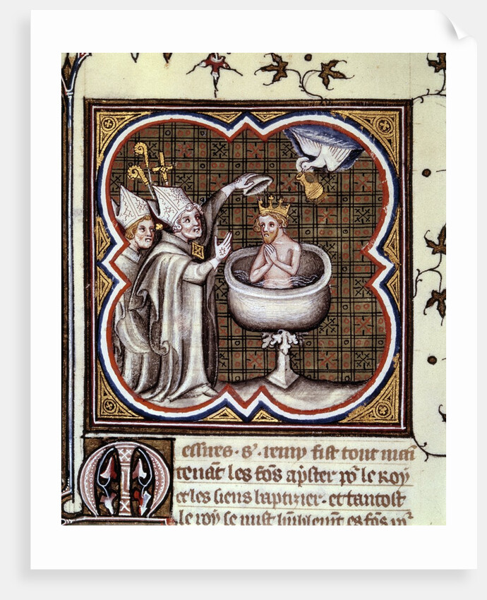 Baptism of Clovis by St. Remy at Reims in 496 by Jean Fouquet