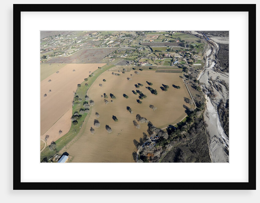 Aerial view of the Santa Ynez River and farms in Santa Ynez, California by Anonymous