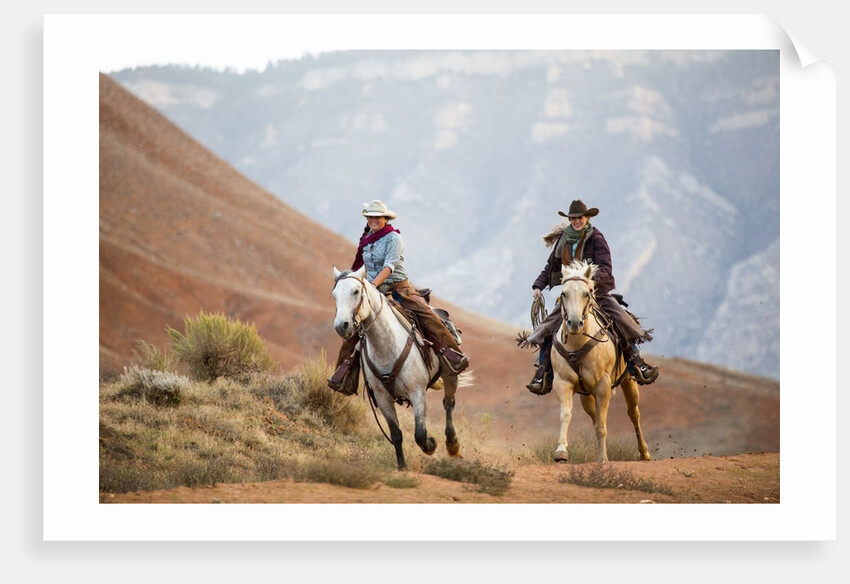 Cowgirl & Cowboy at Full Gallop by Anonymous
