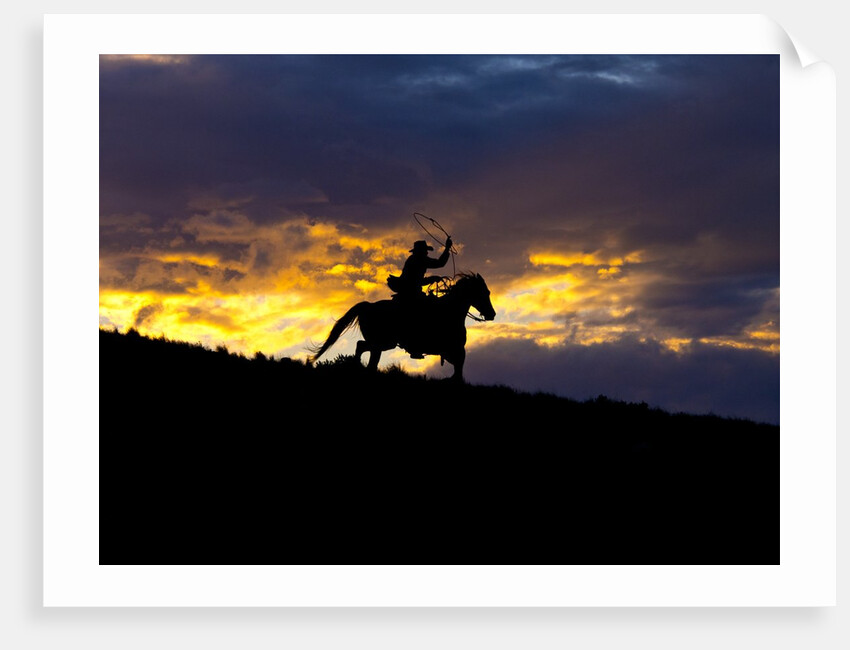 Cowboy in silhouette with sunset by Anonymous