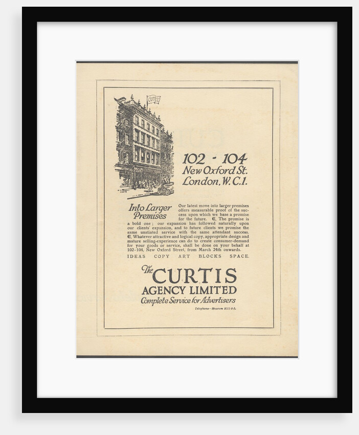 Curtis Advertising Agency, 1920s. Artist: Wilfred Fryer by Anonymous