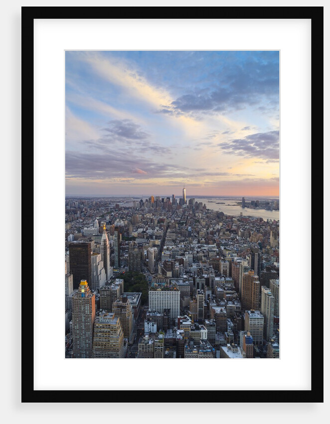 Manhattan skyline from above at sunset, New York City by Anonymous