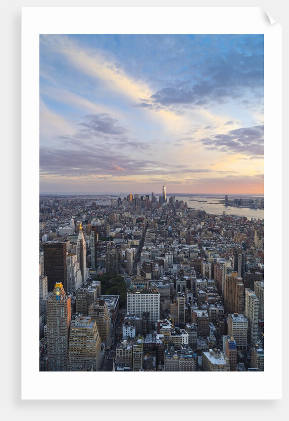 Manhattan skyline from above at sunset, New York City by Anonymous