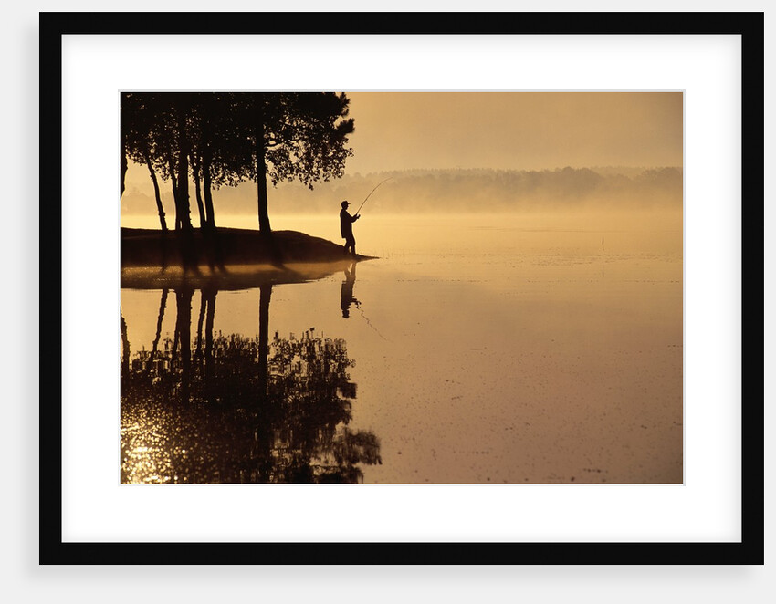 Man Fishing at Lake by Anonymous