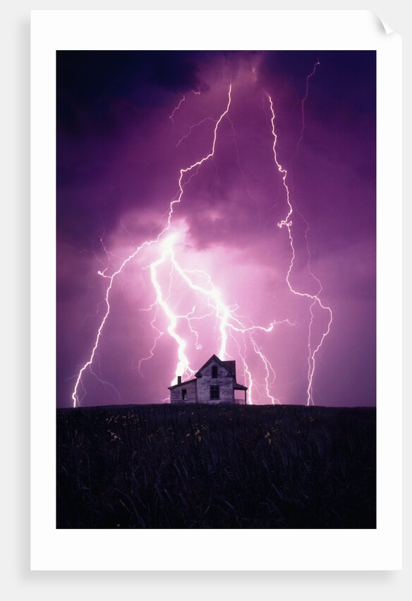 Lightning Behind a Farmhouse by Anonymous