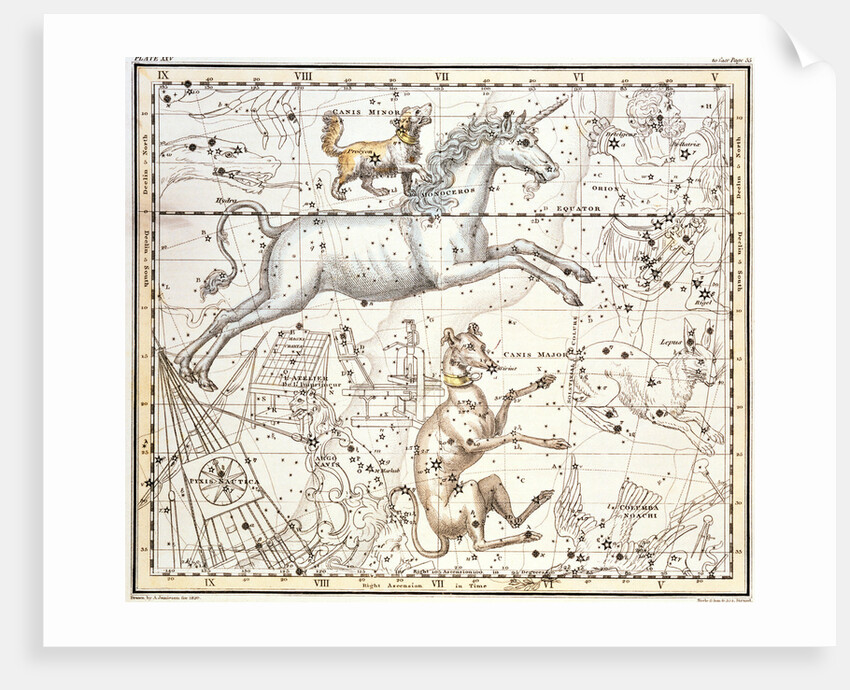 Constellations of Monoceros the Unicorn, Canis Major and Minor from A Celestial Atlas by Alexander Jamieson