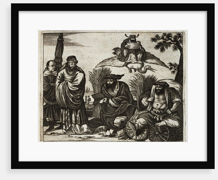 17th-Century Engraving Depicting Chinese Merchants Consulting Fortune Tellers by Anonymous