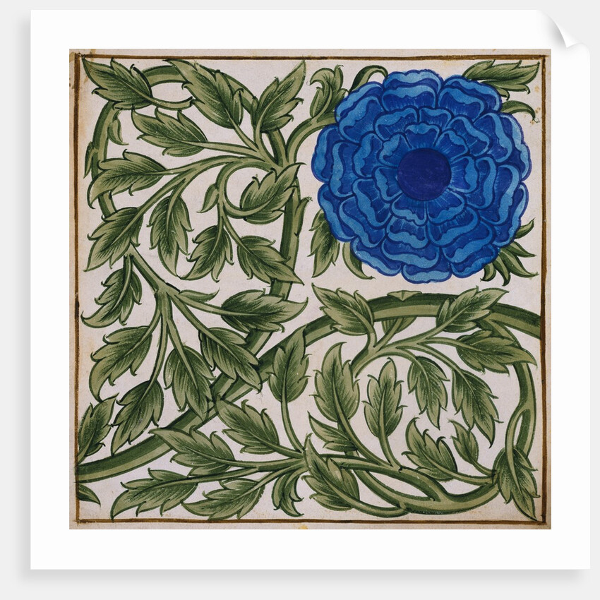 Blue Flower Watercolor Tile Design by William de Morgan
