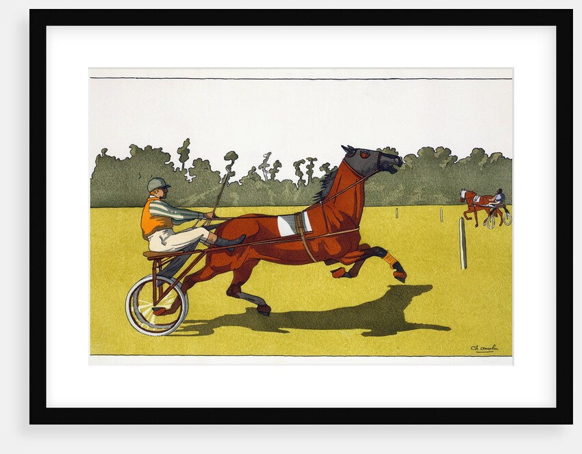 Print of a Trotting Pony Pulling a Racing Cart by Charles Olncelin
