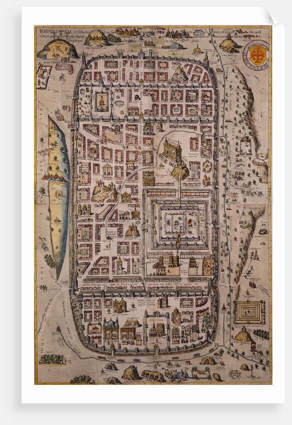 Map of Jerusalem and Surrounding Area Engraved by Joris Hoefnagel from Civitates Orbis Terrarum by Anonymous
