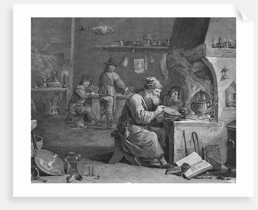 Laboratory of an Alchemist Engraving by Fenier