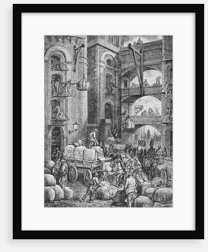 Engraving of Workers at a London Warehouse by Gustave Dore