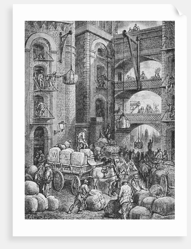 Engraving of Workers at a London Warehouse by Gustave Dore