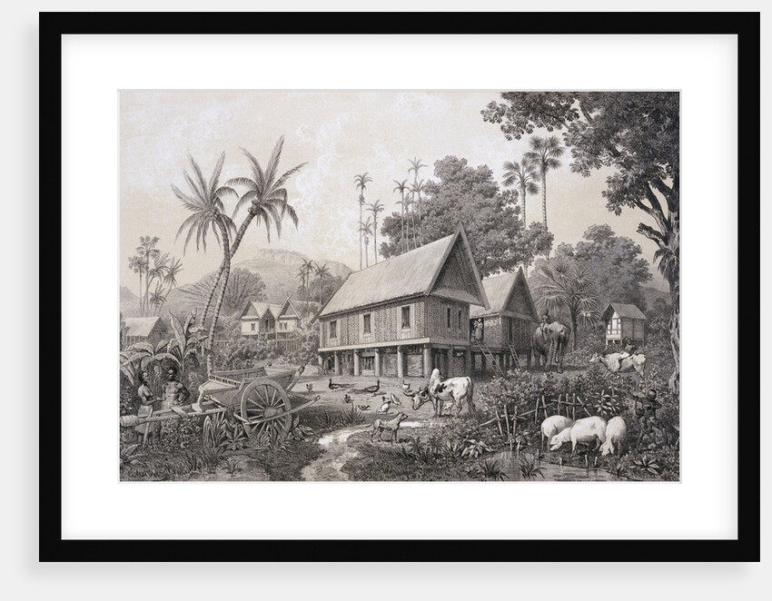 Siamese Laos Village of Traditional Houses in Stilts by Anonymous