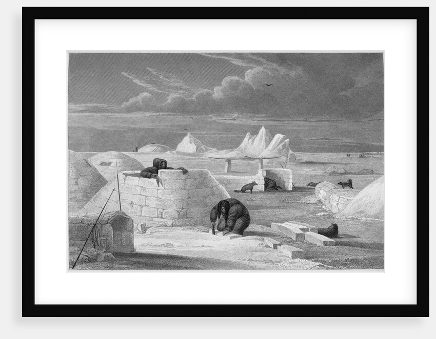 Illustration of Inuits Building an Igloo by Edward Finden
