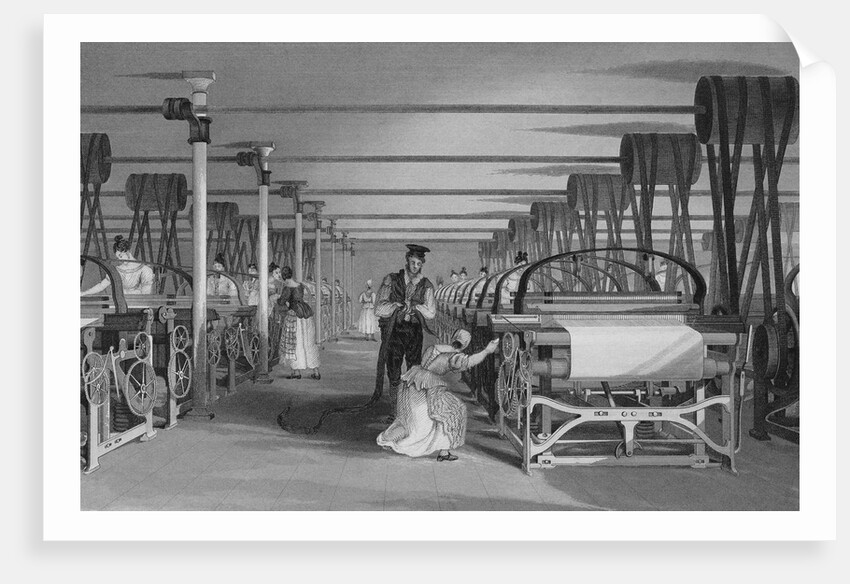 Print Depicting Power Loom Weaving at a Factory by Anonymous