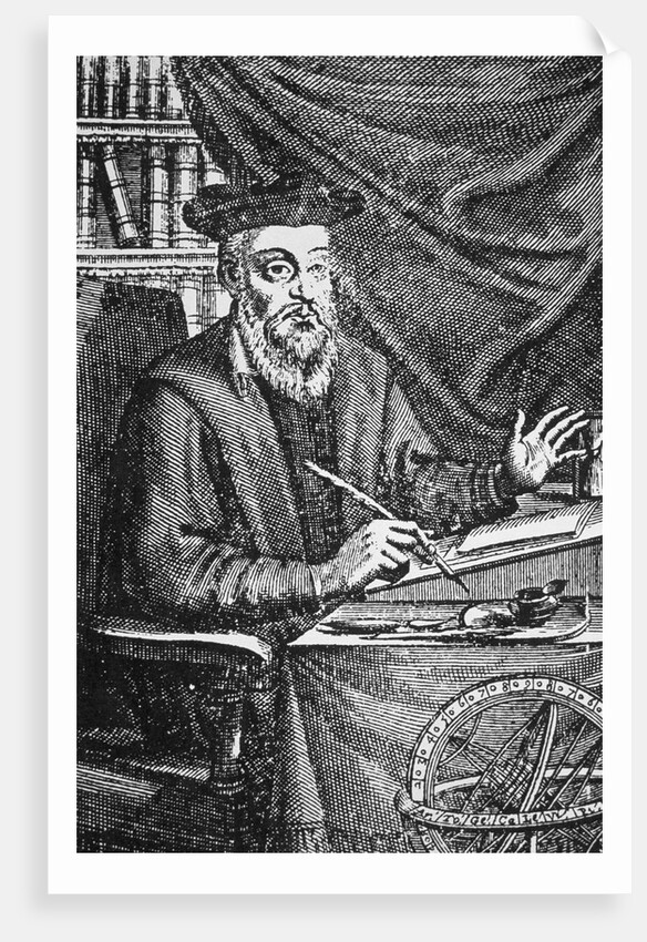 Engraving of Nostradamus Writing His Prophecies by Jean Sauve