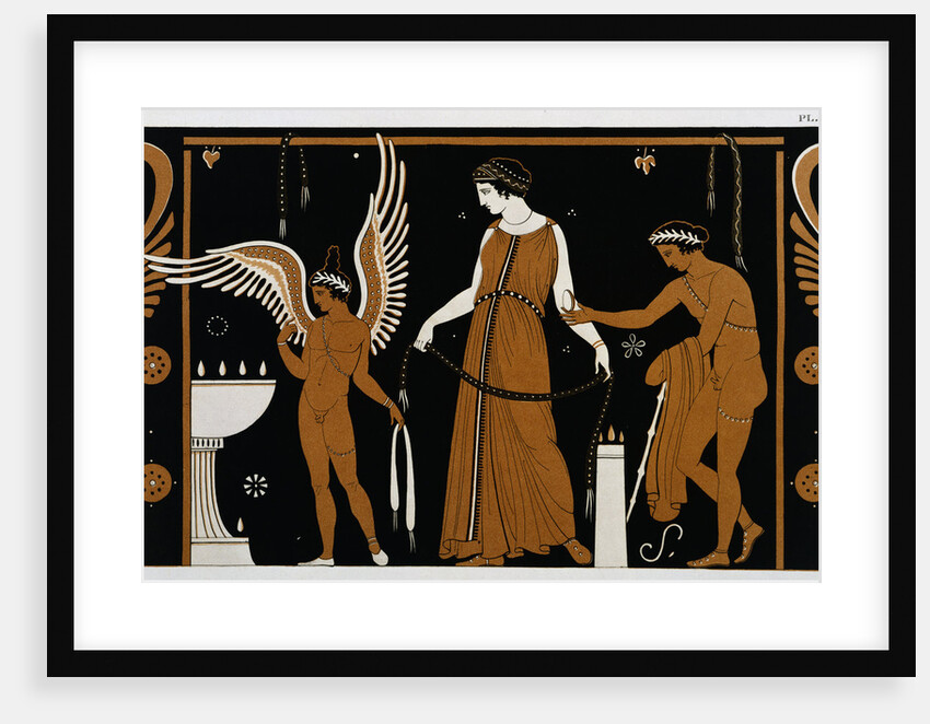 19th Century Greek Vase Illustration of Eros Before an Altar with a Woman by Anonymous