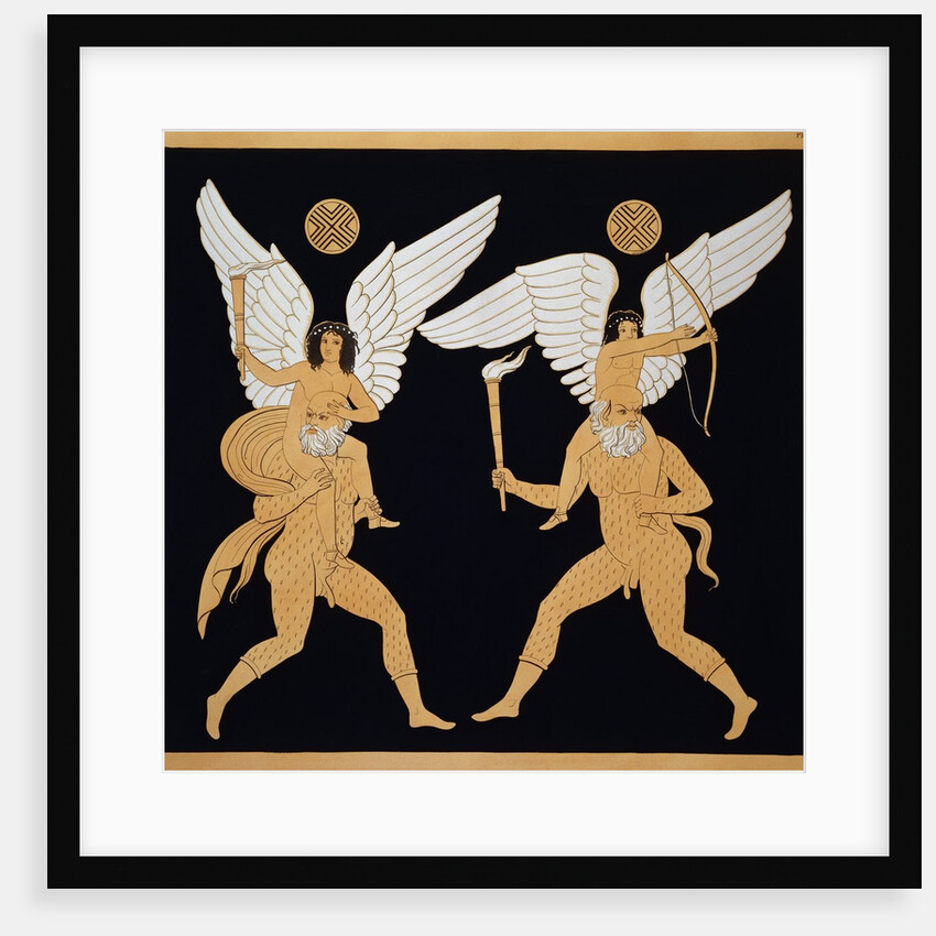 19th Century Antique Vase Illustration of Winged Figures on Men's Backs by Anonymous