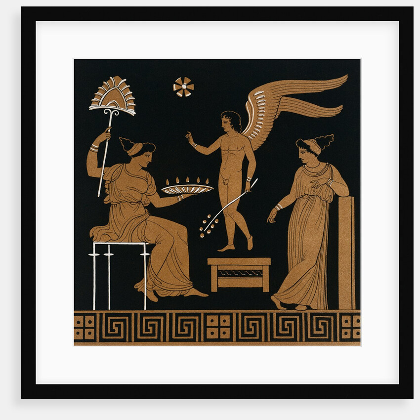 19th Century Greek Vase Illustration of Eros with Two Courtesans by Anonymous