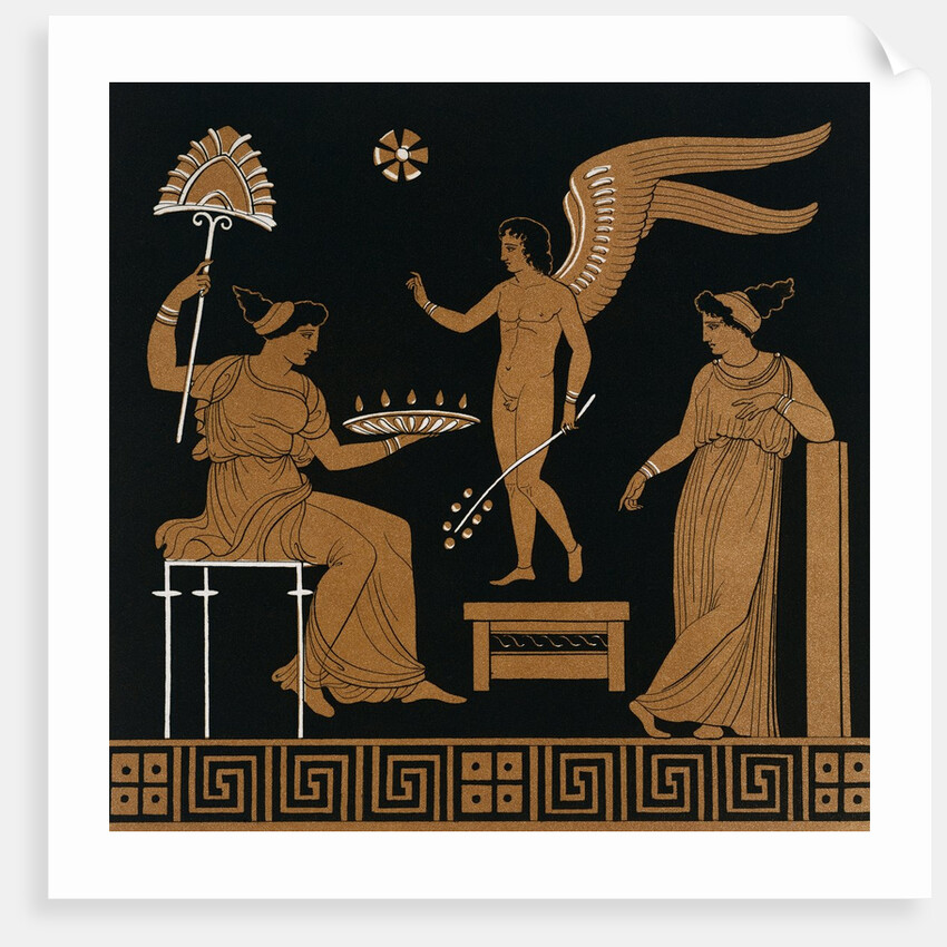 19th Century Greek Vase Illustration of Eros with Two Courtesans by Anonymous