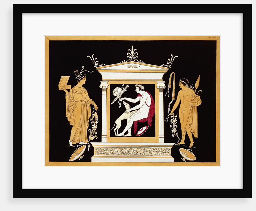 19th Century Antique Vase Illustration of a Hunter with Dog and Attendants by Anonymous