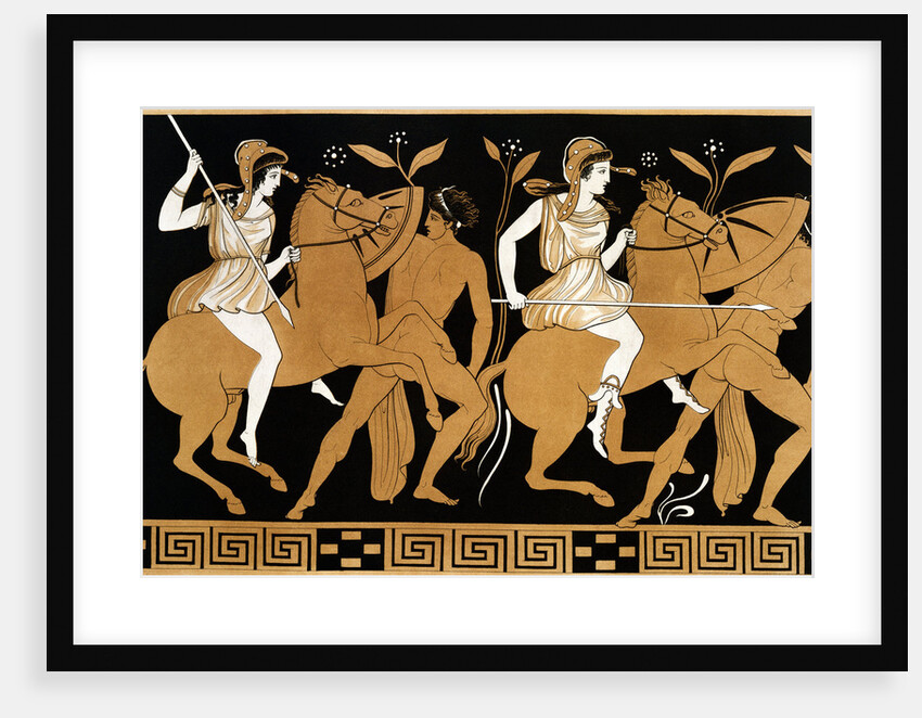 19th Century Greek Vase Illustration of Two Amazons on Horses After Two Youths by Anonymous