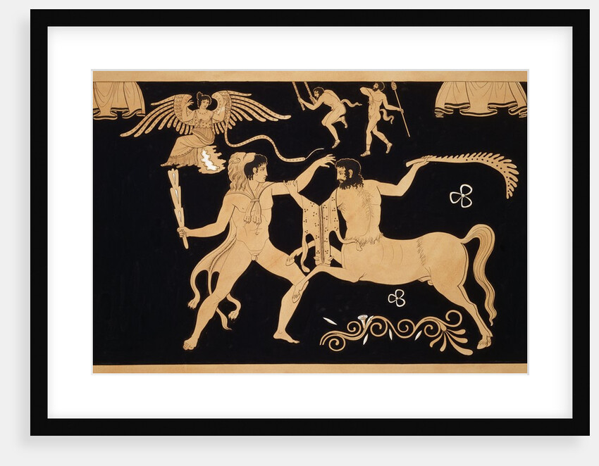 19th Century Antique Vase Illustration of Hercules Fighting Centaur Chiron by Anonymous