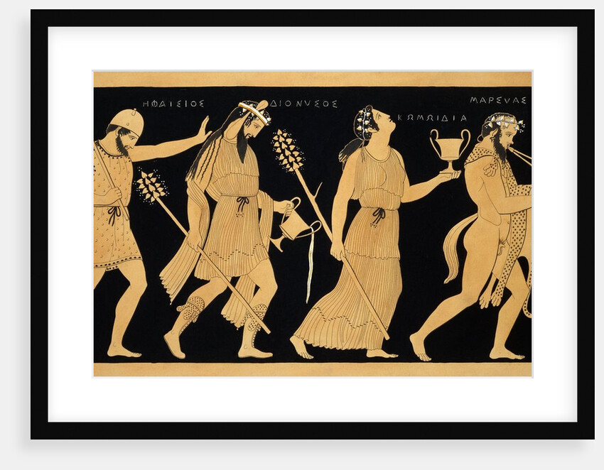 19th Century Antique Vase Illustration of Dionysus and Three Figures by Anonymous