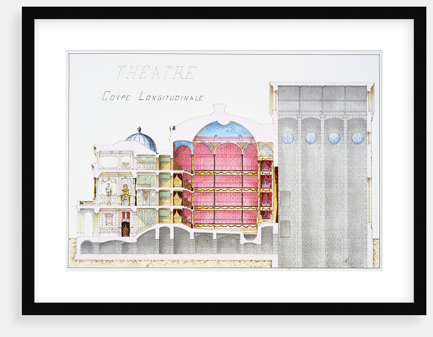 Architectural Drawing of Theatre Building with Cross-Sectional View by H. Monnot