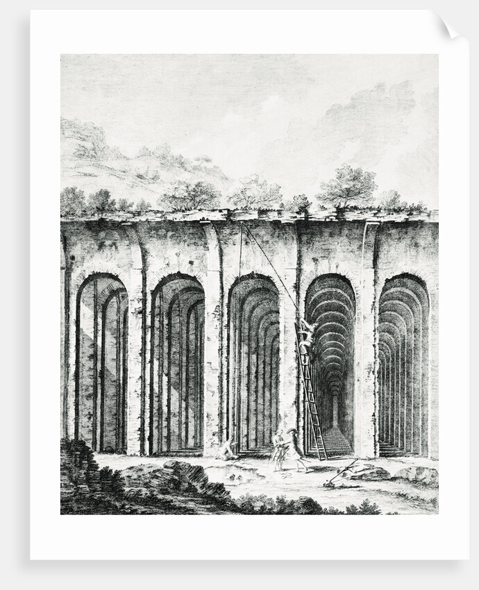 Engraving Depicting Surveyors Measuring a Roman Water Storage System by Giovanni Trevisan Volpato