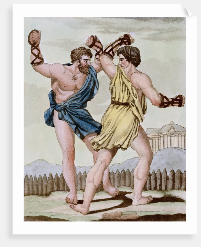 Color Print from Engraving Showing Gladiators Boxing by Jacques Grasset de Saint-Sauveur and L.F. Labrousse by Anonymous