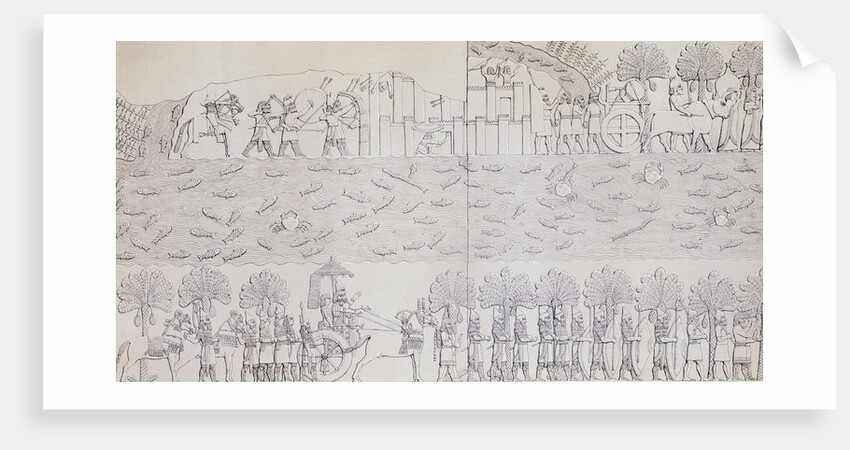 Book Illustration Showing Siege of City on River Banks at Kouyunjik by Anonymous