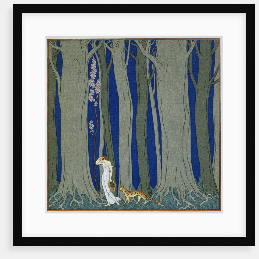 Book Illustration of a Woman and a Leopard in the Forest by Georges Barbier