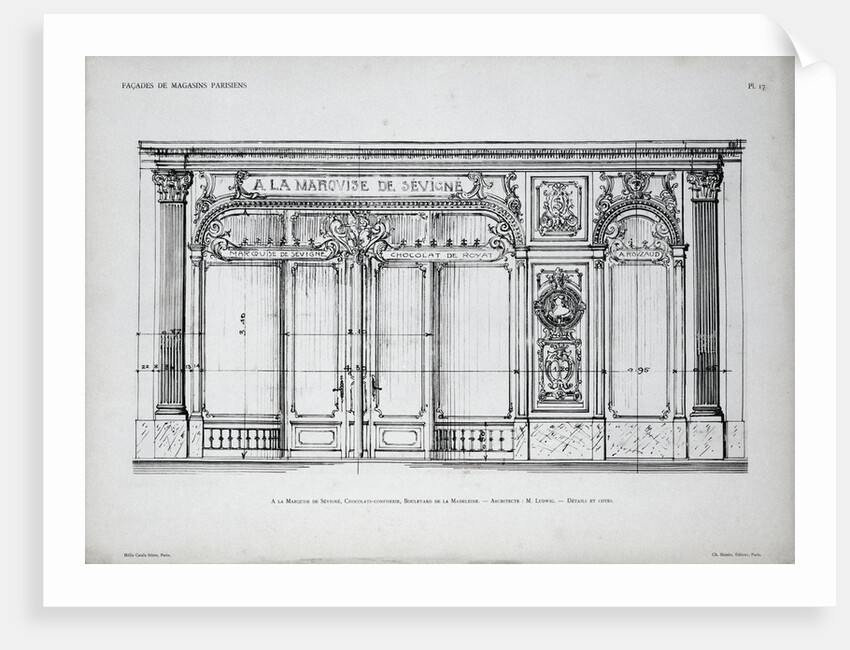 Plan of the Facade of the a la Marquise de Sevigne Shop in Paris by Anonymous