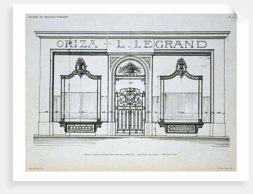 Plan of the Facade of the Oriza Shop in Paris by Anonymous